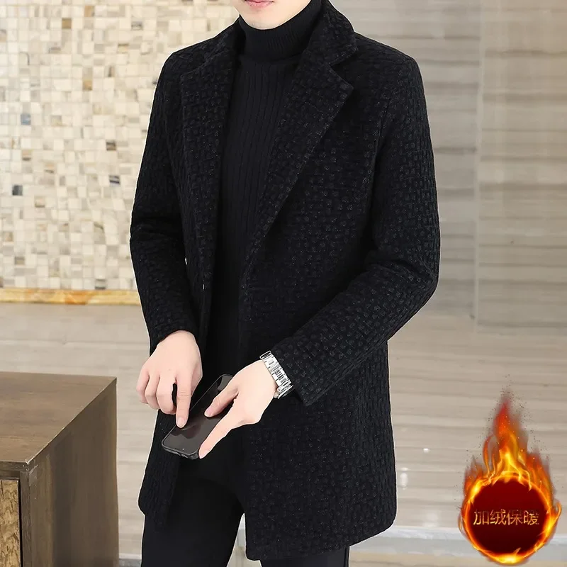 

2023 Winter Thickened Warm Long Woolen Jackets Men's Brand Slim Casual Business Trench Coat Windbreaker Overcoat Men Clothing