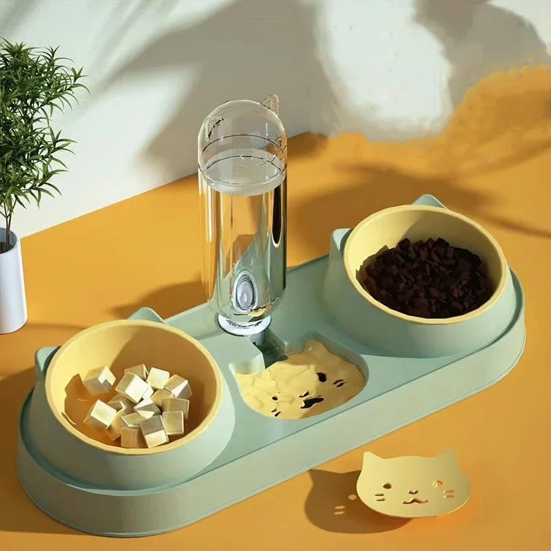 New Pet Food Utensils Cute Cat  Dogd Feeding Hit Color Belt Drinking Bottle Three-in-one Bowl Feeding and Water Cat water bowl