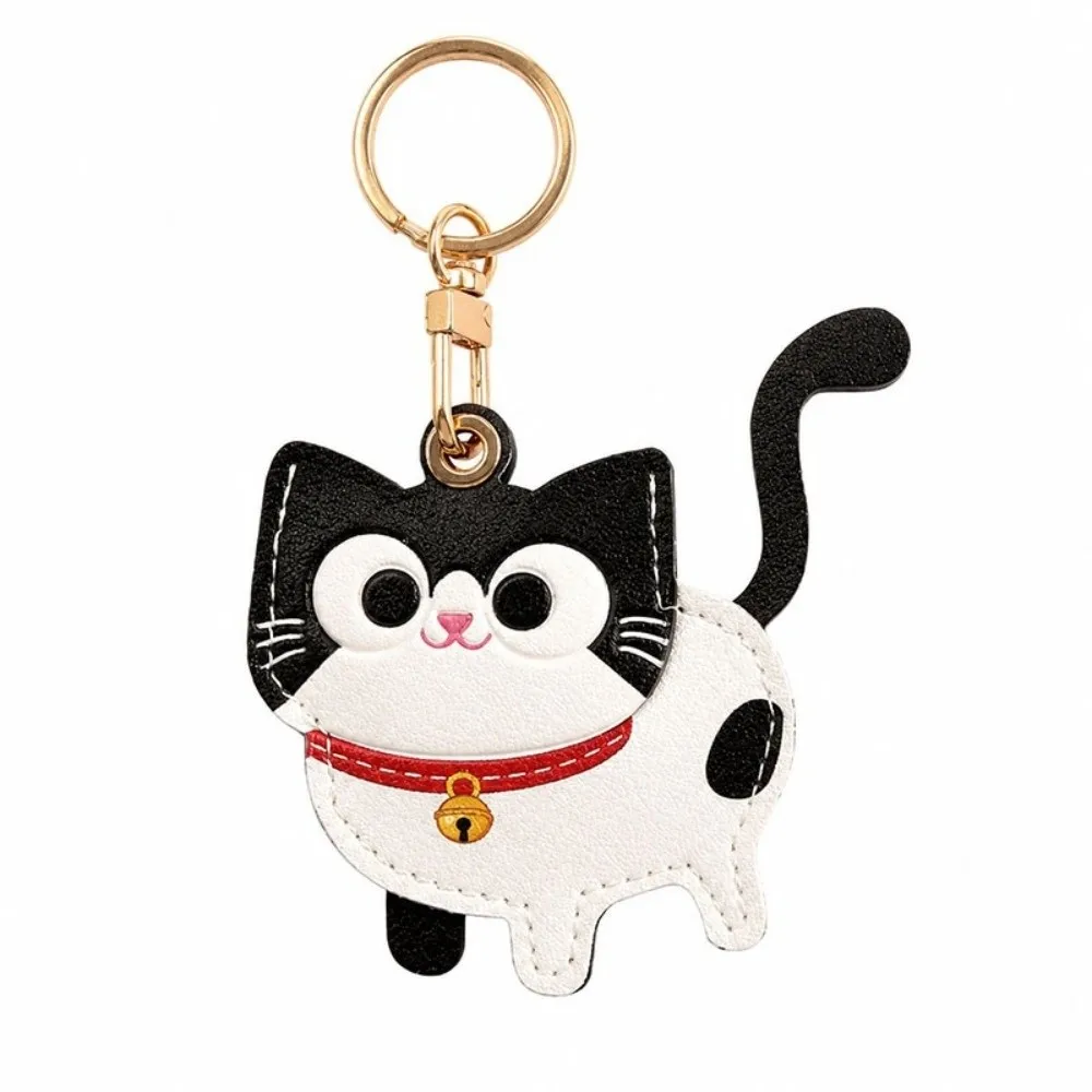 Key Ring Leather Material Kitty Access Card Cover Cat Design Anti-lost ID Card Holder Bag Pendant Cute Cat Keychain Boy