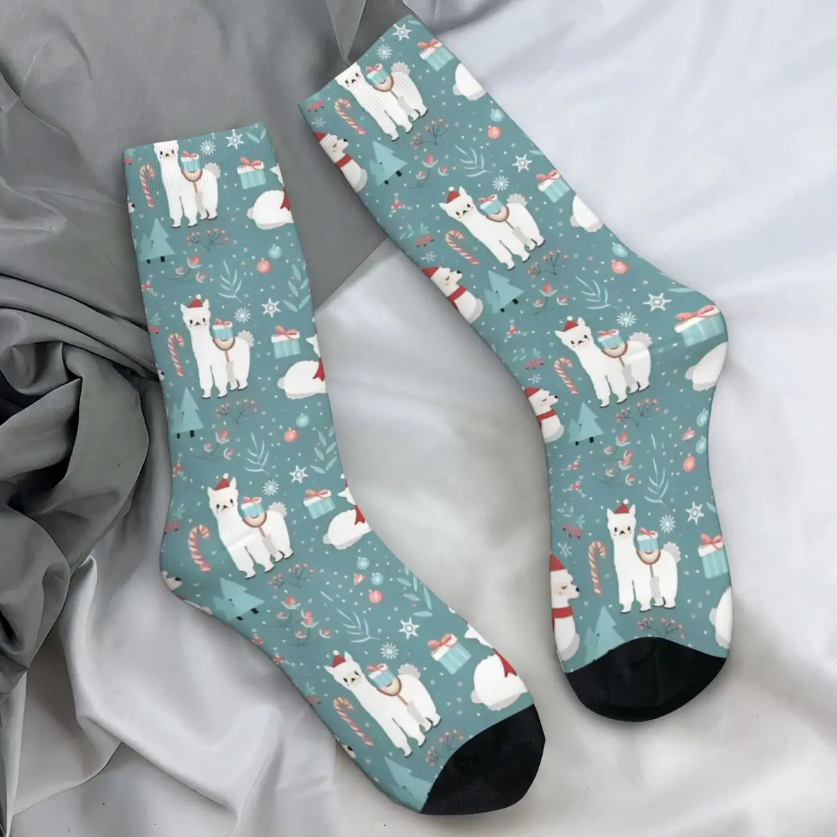 Adorable Llama Alpaca Xmas Socks Vintage Stockings Winter Non Slip Men Socks Soft Pattern Outdoor Socks