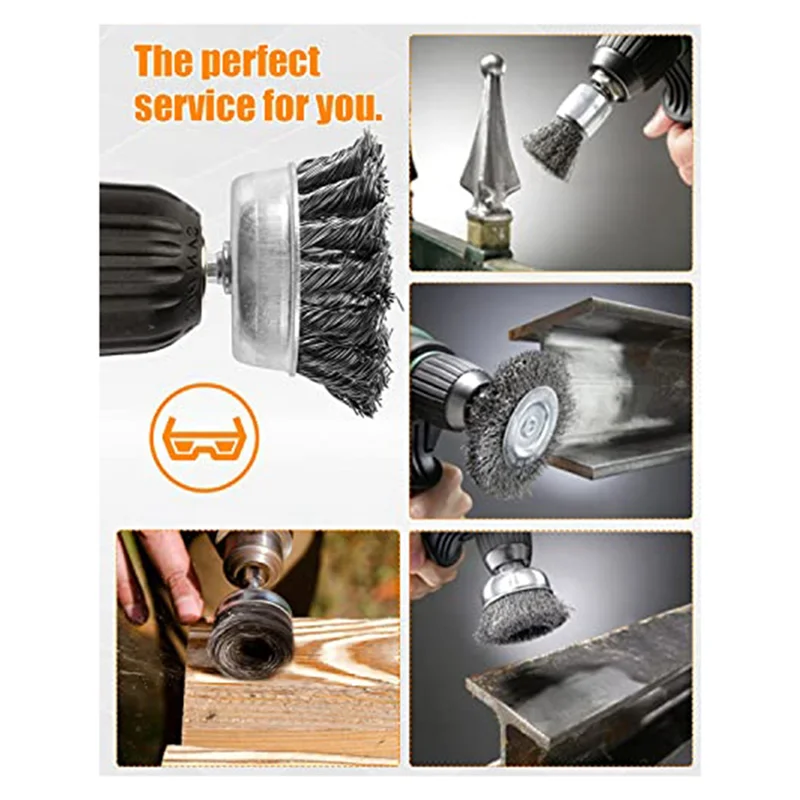 ABSE-20 Pezzi Spazzola metallica per trapano, Spazzola a tazza metallica con codolo esagonale da 1/4 di pollice Acciaio al carbonio grosso ondulato, ideale per pulire la ruggine