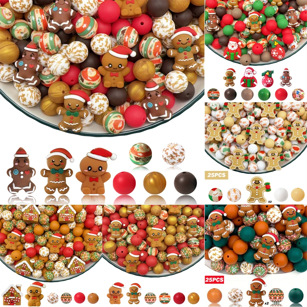 25/43/50PCS 3D Weihnachten Lebkuchenmann Silikonperlen Set, perfekt für DIY Schlüsselanhänger, Halsketten, Armbänder und andere Bastelarbeiten – Detail 7