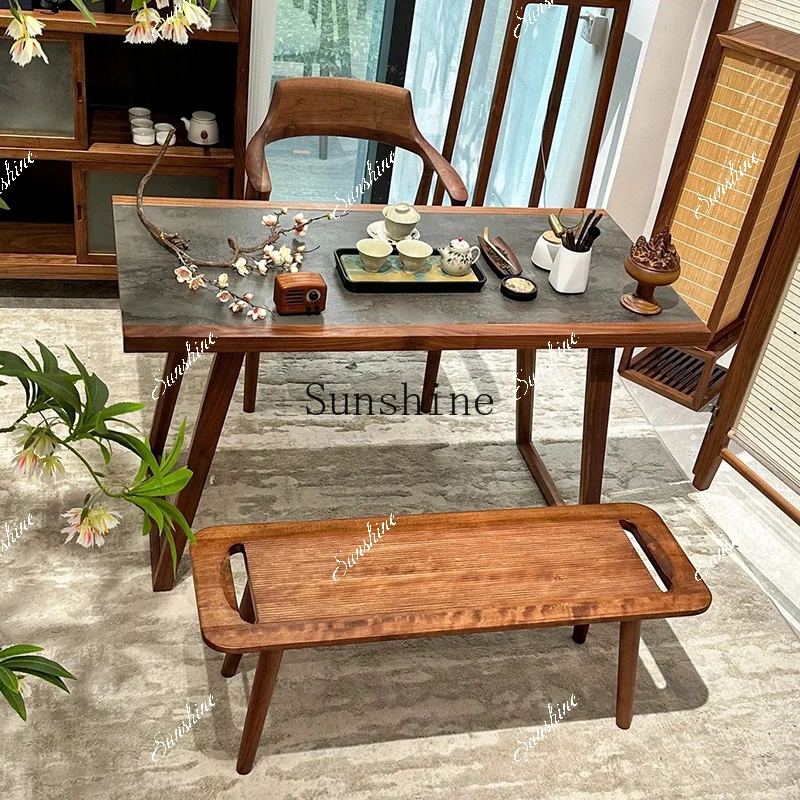

Black walnut new Chinese balcony tea table and chair combination household small household FT