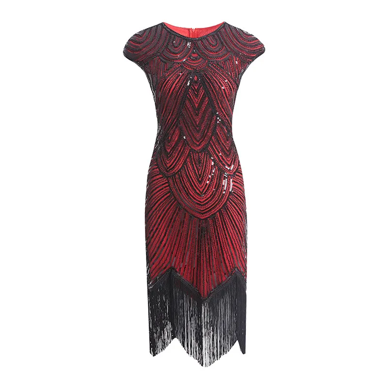 Vestido de fiesta de noche Vintage con purpurina para mujer, cuentas de lentejuelas, bordado, borla, vestido de graduación, vestido de Gala, Art Deco, Retro, negro, Verano