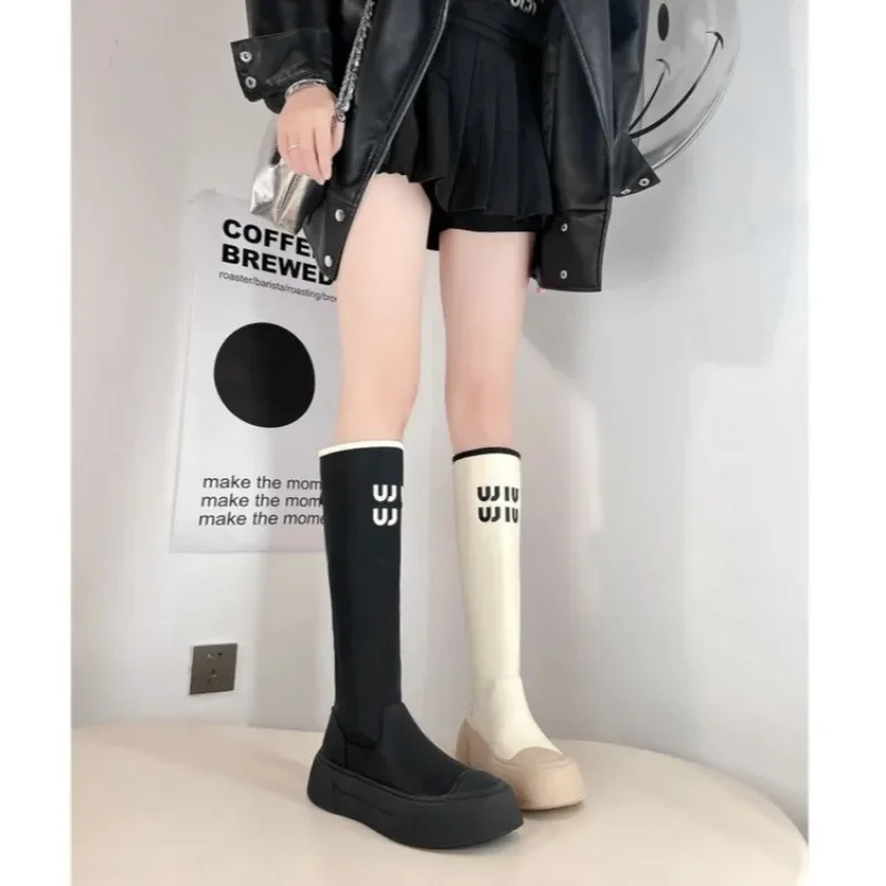 Sexy Over The Knee Boots Women Platform Chelsea High Boot Winter Autumn Shoes Designer Brand Flat Heel Stretch Soft Leather Boot