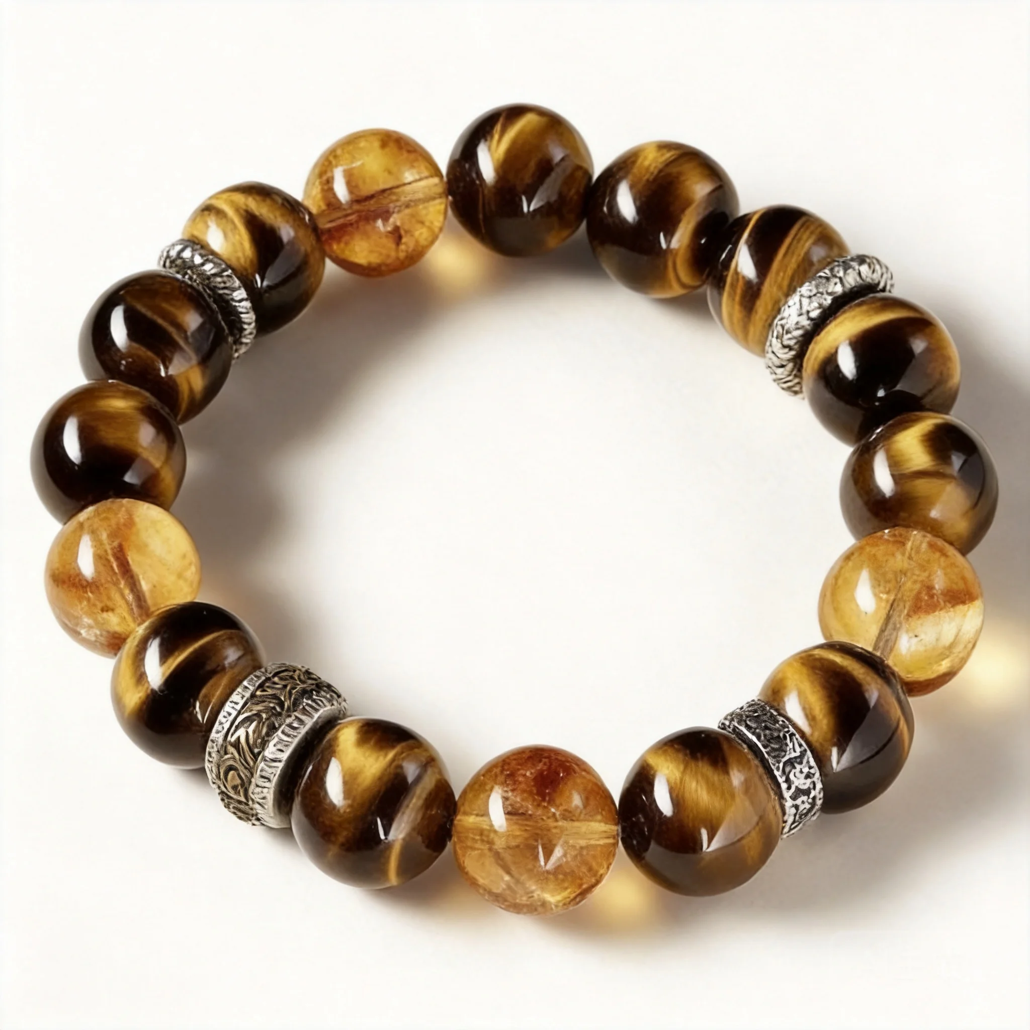 Chinese Style Lucky Natural Yellow Tiger Eye Citrine Beaded Bracelet For Men Blessing Healing Feng Shui Wealth Jewelry Anniversa