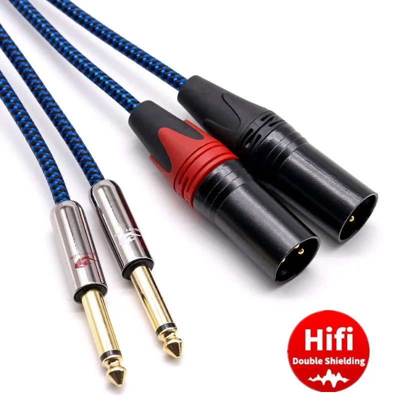 Podwójny 6.35mm 1/4 \'\'TS Mono Jack na 2 XLR 3-pinowy męski kabel Audio do miksera wzmacniacz konsoli XLR do 1/4 ekranowane przewody 1m 2m 3m 5m