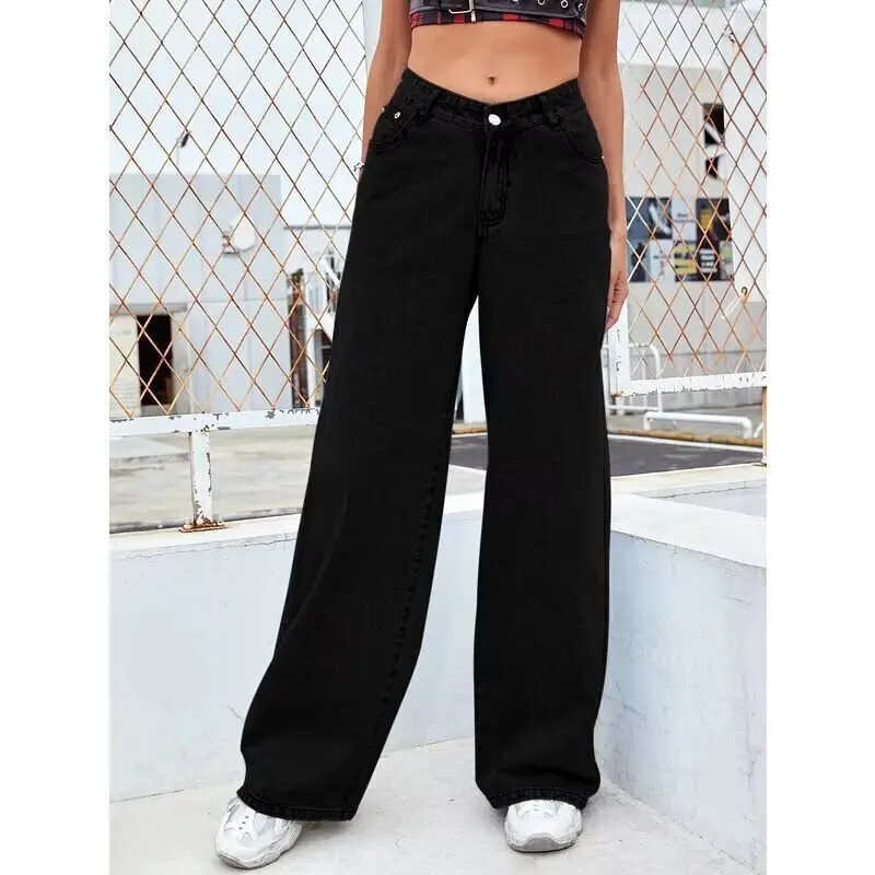 

Women Casual Loose Straight Wide Leg Jeans
