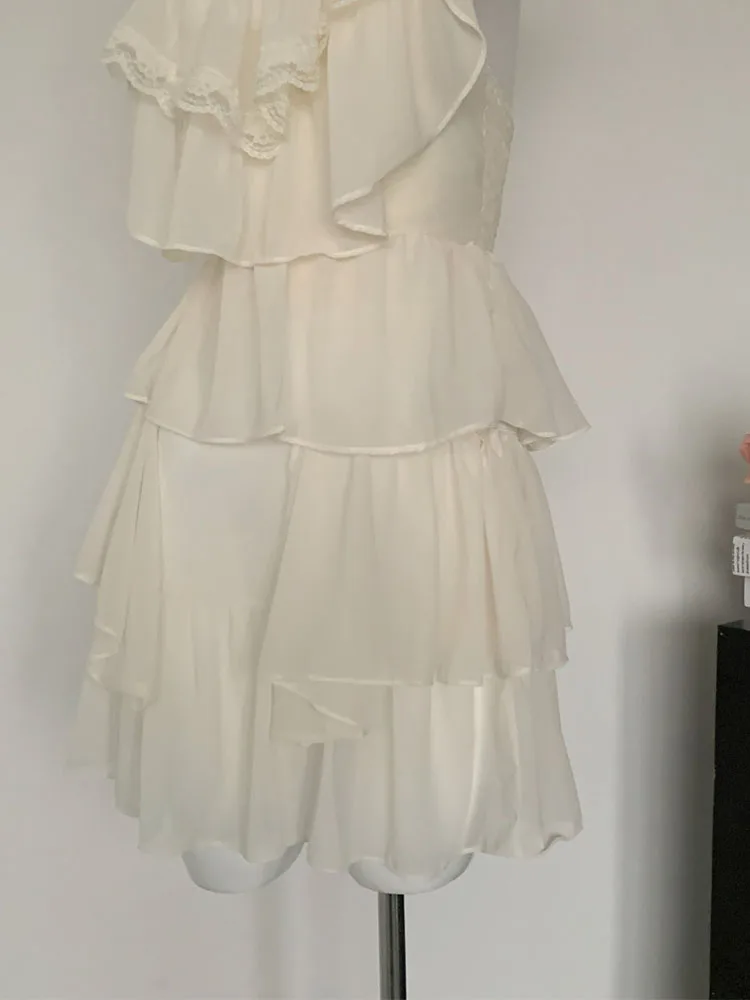 French Ruffle Spaghetti Strap Dress Solid Fashion Party Prom Sundress Ruffle Sleeveless 2000s Aesthetic Sweet Fairy Dress Chic