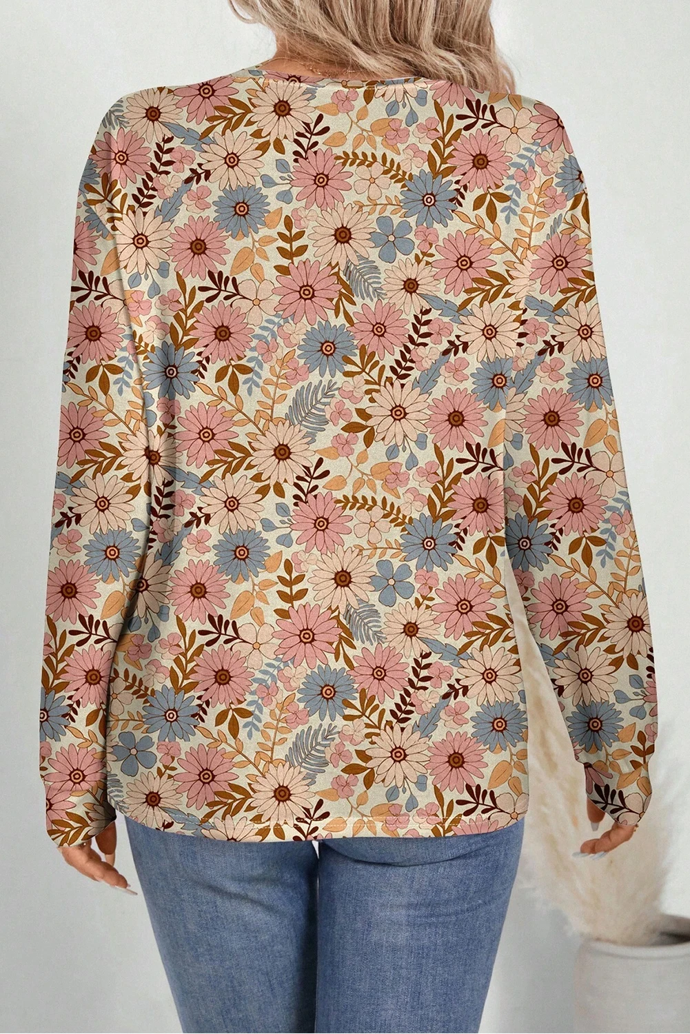 여성용 가을 라운드넥 풀오버, 캐주얼하고 다재다능한 꽃무늬 프린트 스웨터