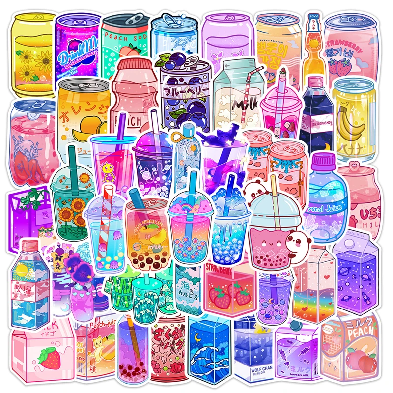 

50Pcs Cute Cartoon Ins Sytle Drink Stickers Fresh Aesthetic Graffiti Sticker Luggage Phone Notebook Kawaii Decals