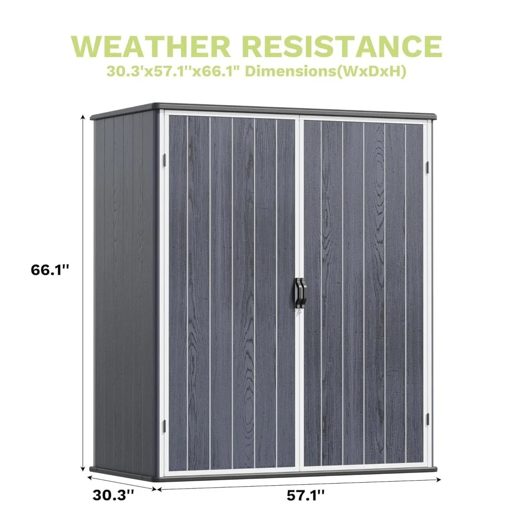 Resin Storage Shed with Floor, Small Plastic Vertical Outdoor Cabinet with Lockable Door, Waterproof Tool Garden Shed, Custom