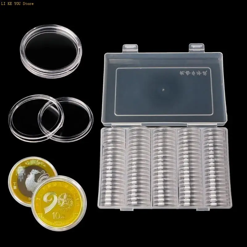 W3JE Round Coin Storage Box 100 PCS Coin Collection Display for Case