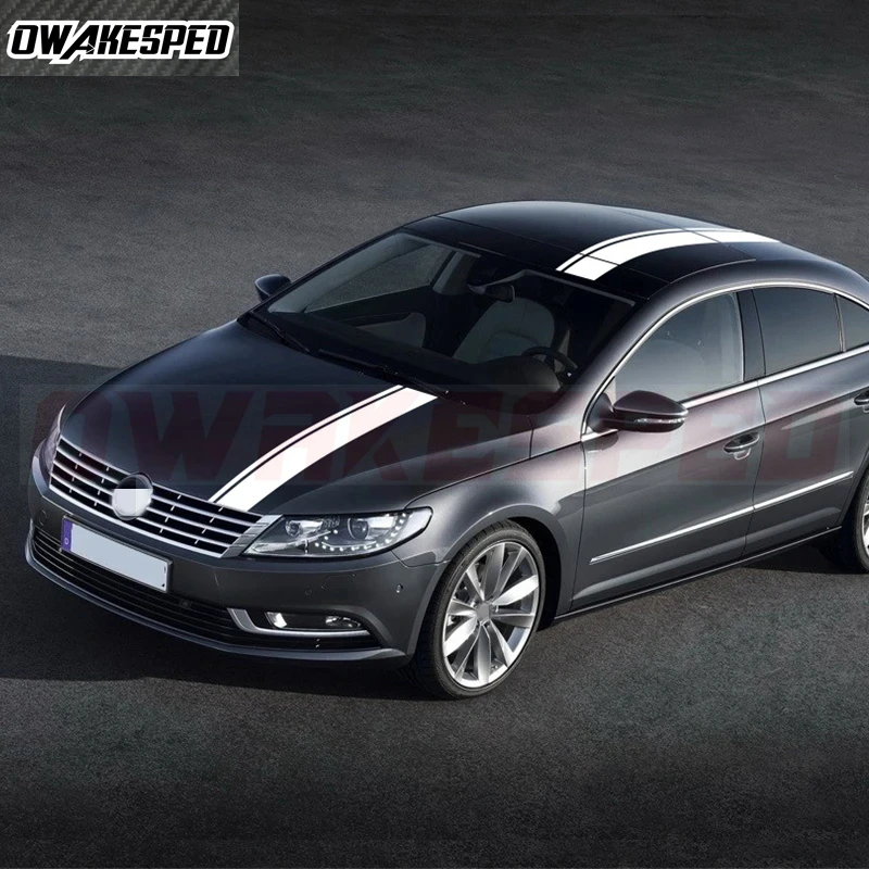 3pcs Carbon Fiber Sport Stripes Car Roof Tail Hood Bonnet Sticker For Volkswagen Passat CC Auto Waterproof Bumper Decor Decals