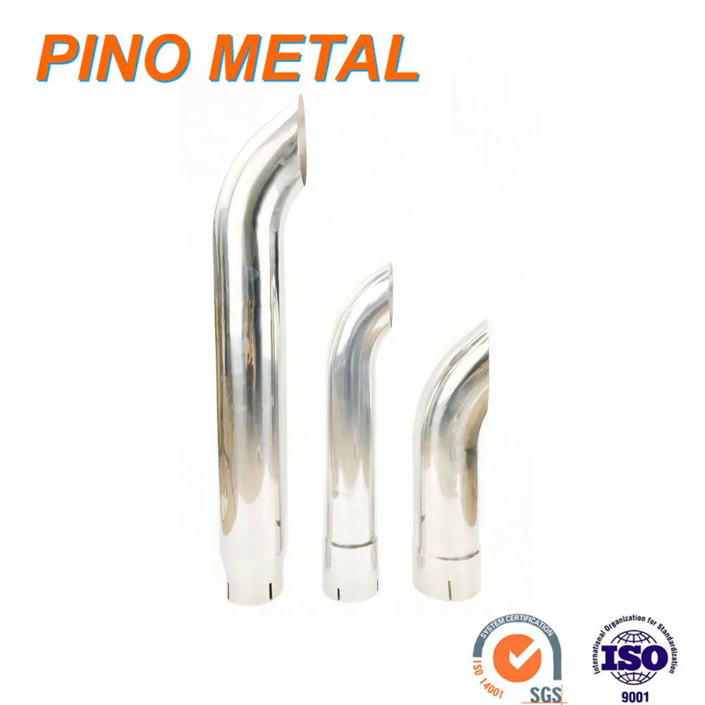 Aftermarket Semi Truck Chrome Curved Top Exhaust Stacks For Peterbilt