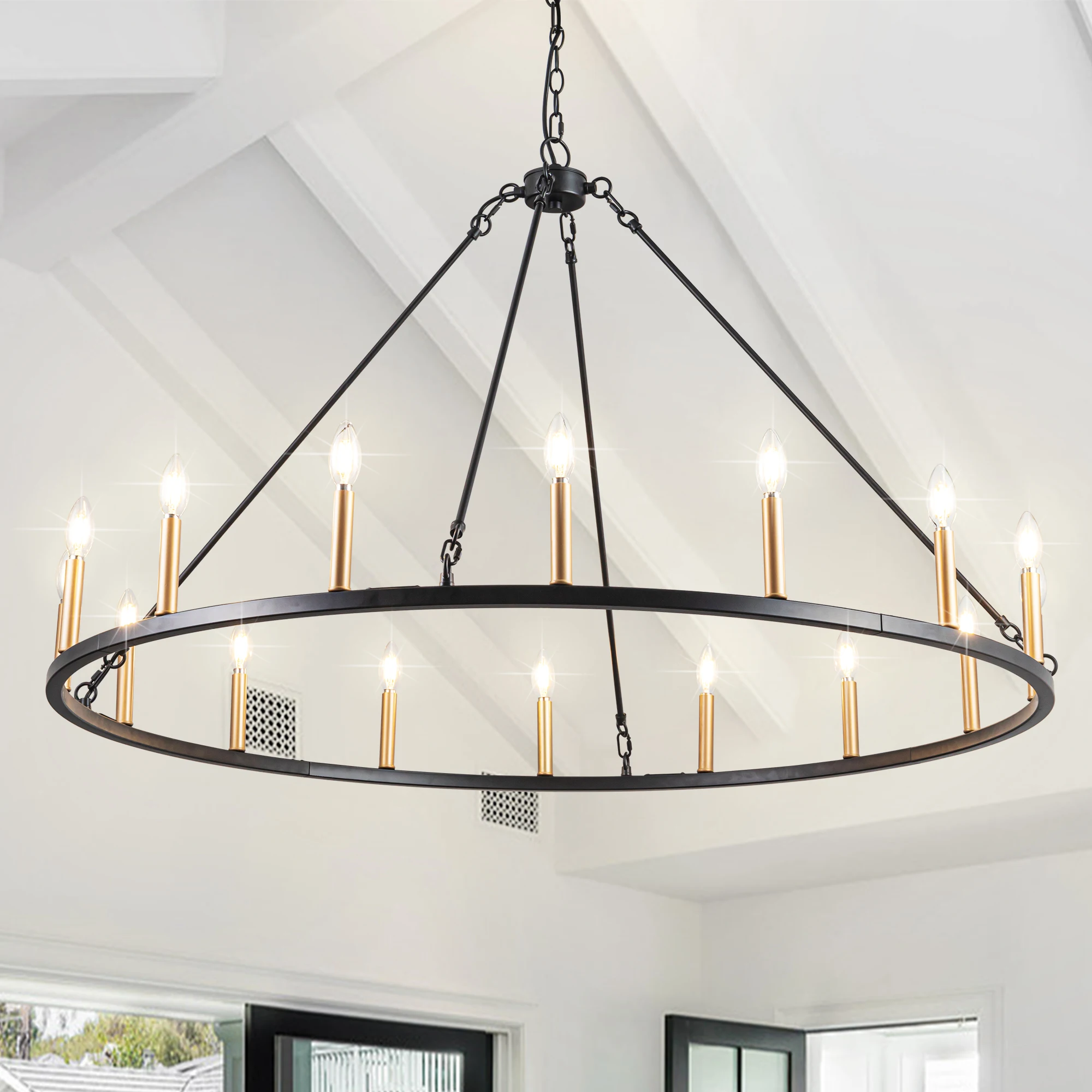 Classic Black Chandeliers Rustic Traditional Farmhouse Chandelier For High Ceilings With Adjustable Chain Foyer Fixtures
