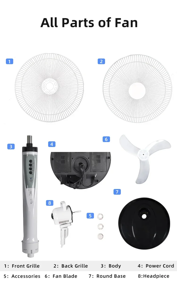 Factory hot sale 18 inch rechargeable fan AC/DC function electric charging fan with LED night light