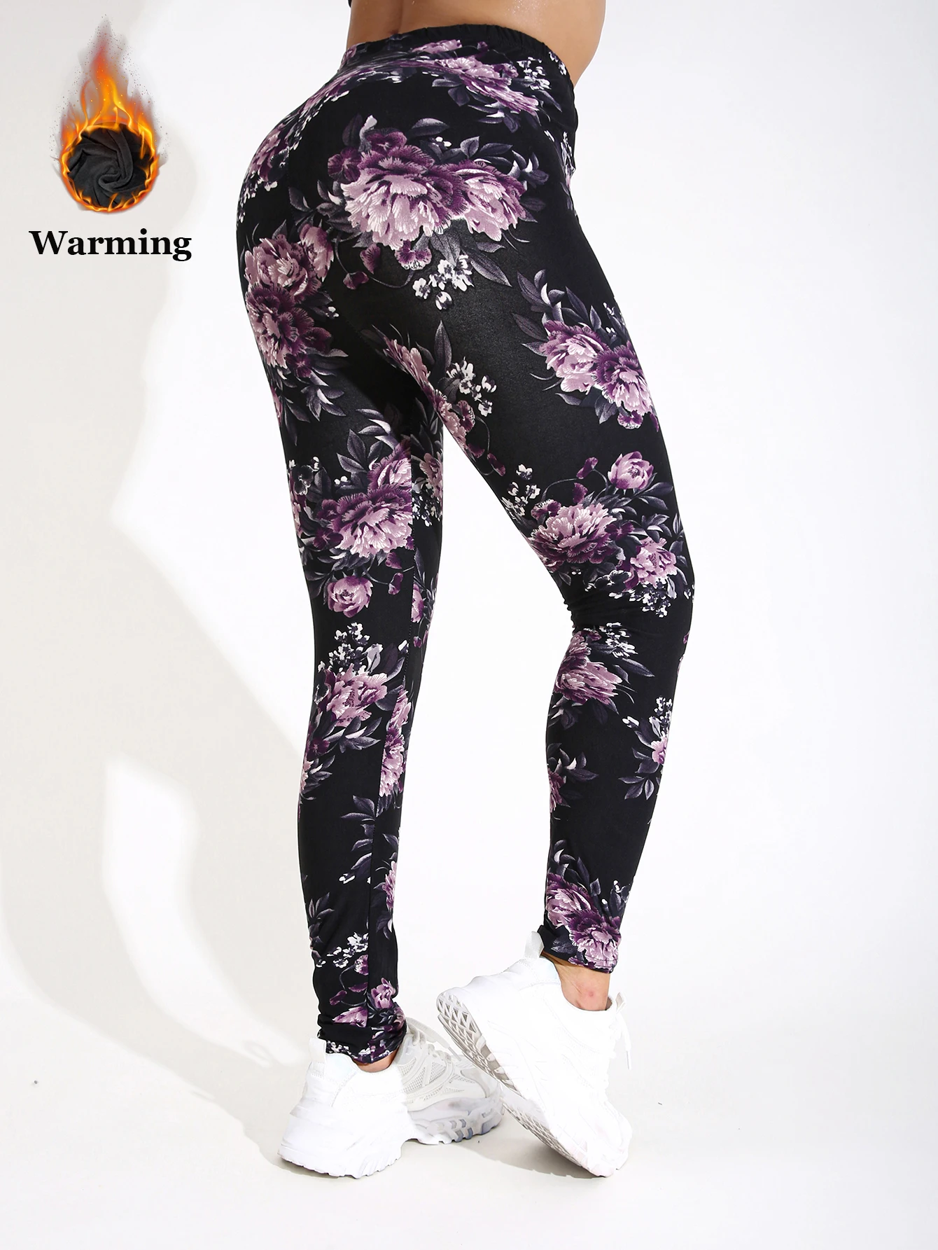가을 겨울 1PACK 여성 보라색 벚꽃 두꺼운 벨벳 섹시한 꽉 레깅스 캐주얼 스포츠 우아한 피트니스 요가 바지