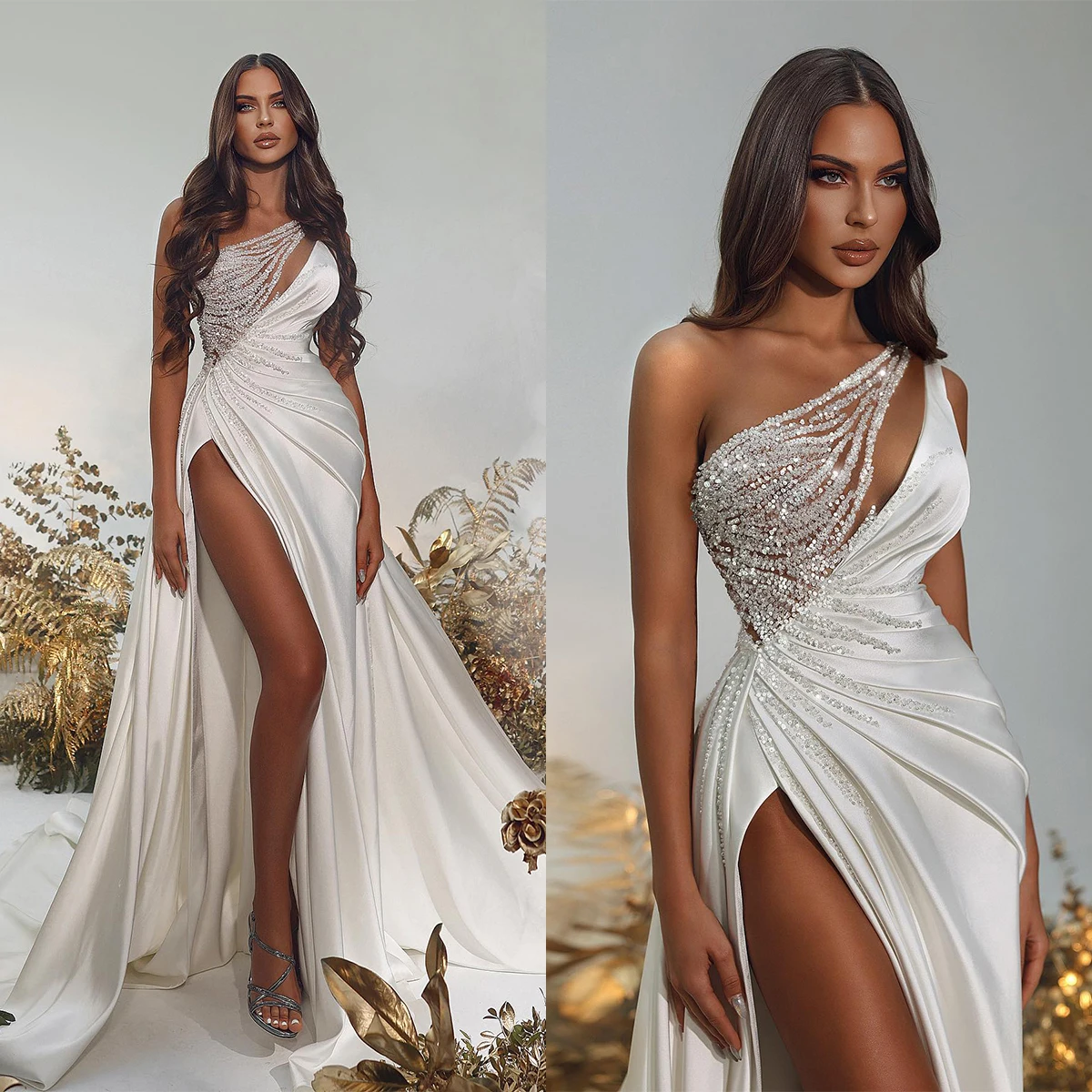 Summer Sexy Evening Dress New One-Shoulder Prom Dresses Side High Slit Sweep Train Party Special Occasion Gowns Customized