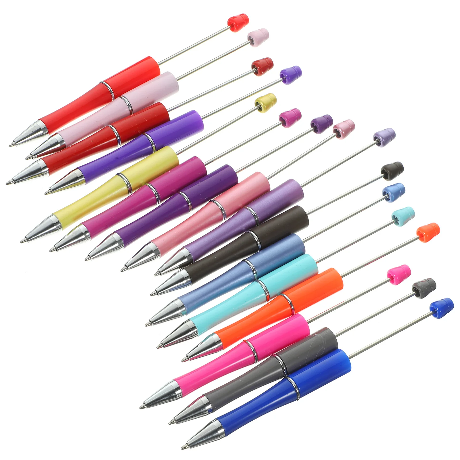 Beadable Pens Daily Use Fun DIY Plastic Beaded Creative Handmade Ballpoint 16pcs/pack Mixed Colors Writing Household