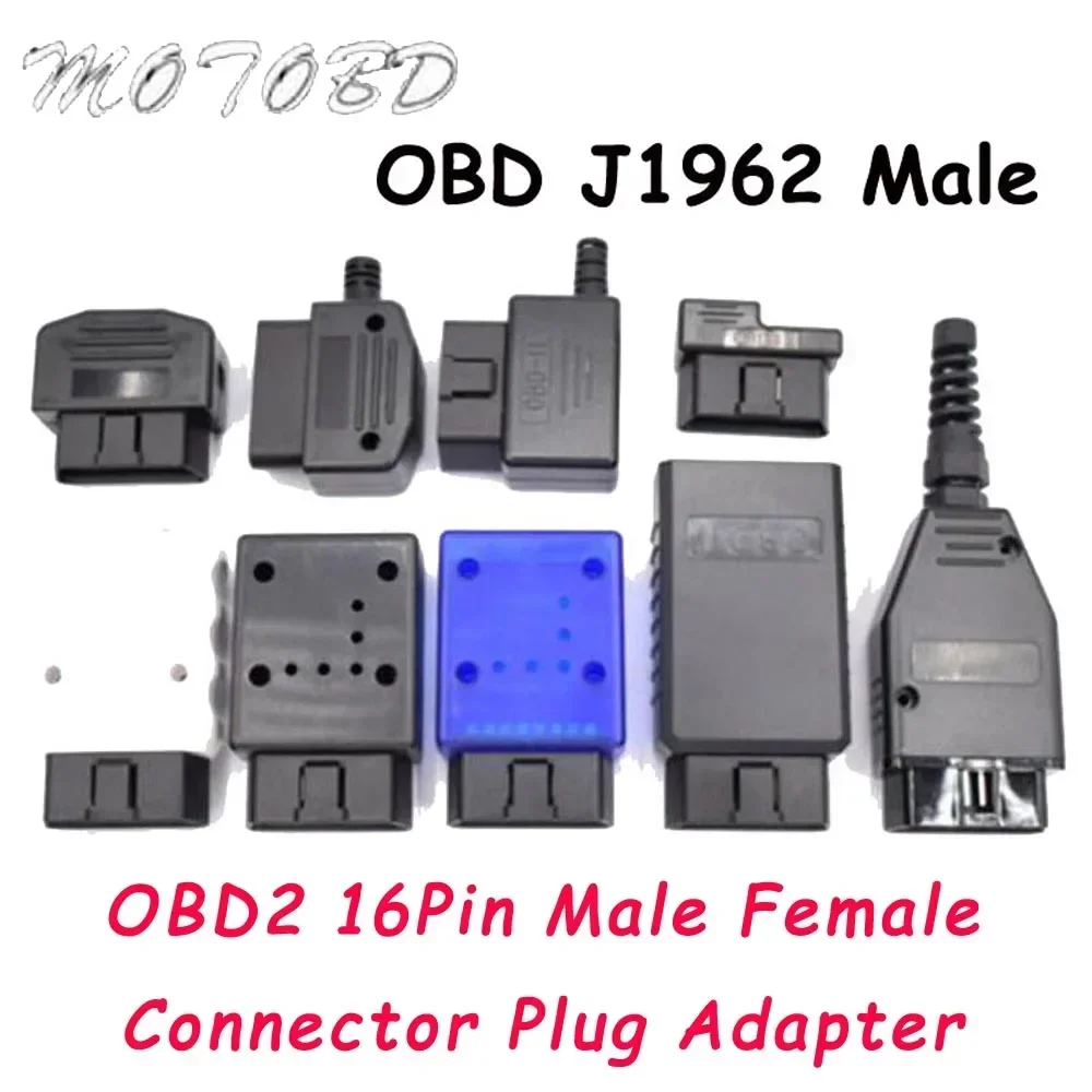 New OBD2 16Pin Male Female Connector Plug Adapter OBD OBDII EOBD J1962 OBD2 16Pin Wiring Adapter 16Pin Shell 10Pcs