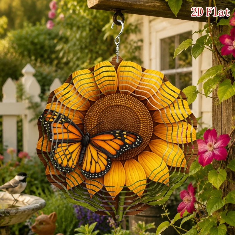 CIFBUY Wind Spinner Garden Decor 360 Degree Rotating Hook Kinetic Art Patio Ornament Kaleidoscope Sunflower Butterfly Yard