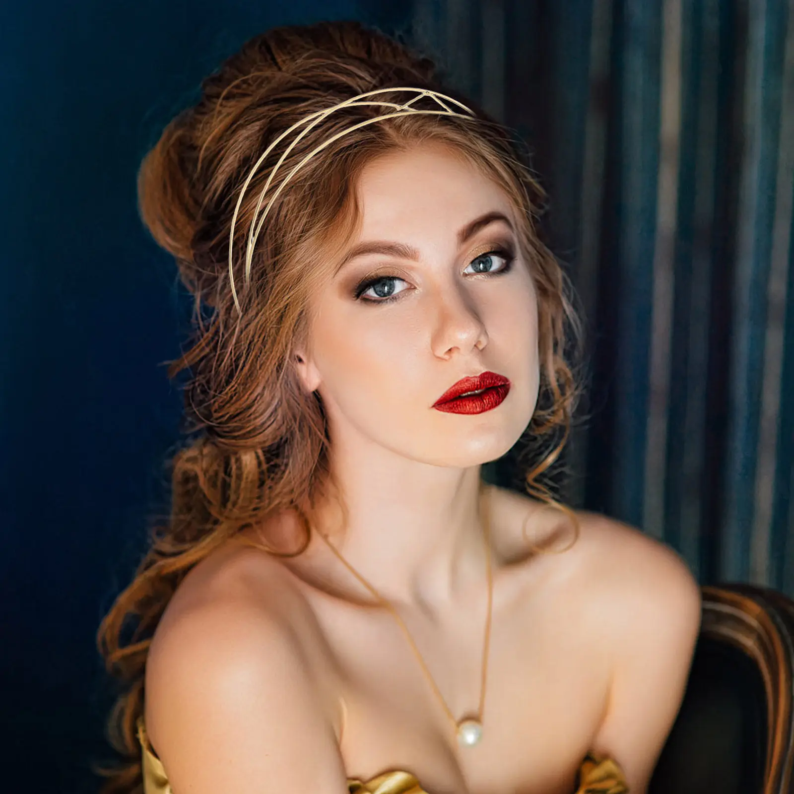 Gold Multi Layer Metal Headbands for Women Vintage Style Thin Bridal Headpiece Non Slip Hairband Wedding Accessories