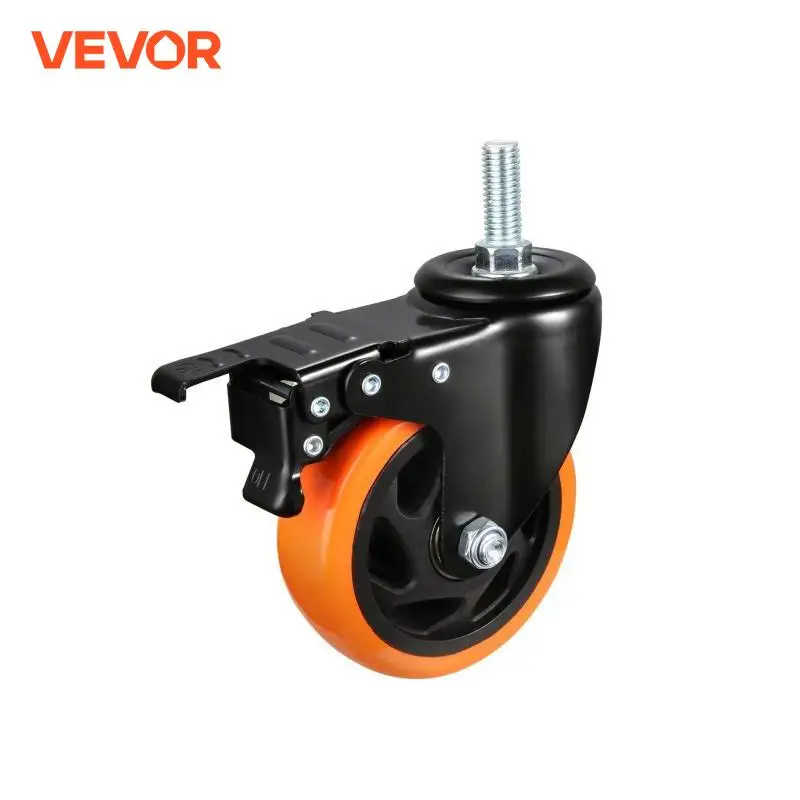 VEVOR 2/3/4 inch Caster Wheels Set of 4 Threaded Stem Industrial Swivel Casters with Dual Locking A/B Brake for Cart Furniture