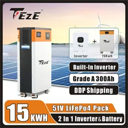 TEZE NEW 2-IN-110kWh 15kWh 48V Powerwall LifePo4 Battery 51V Built-in Inverter Convert AC 230V for Home PV Energy Storage System