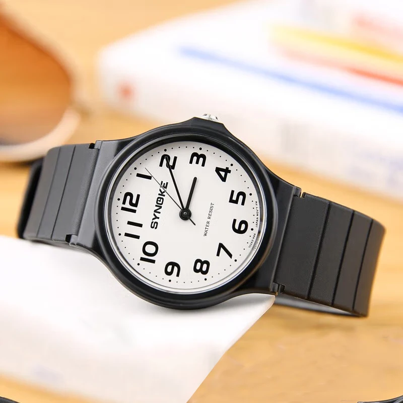 SYNOKE-relojes de cuarzo para mujer, reloj de pulsera de estilo minimalista, resistente al agua, color blanco y negro