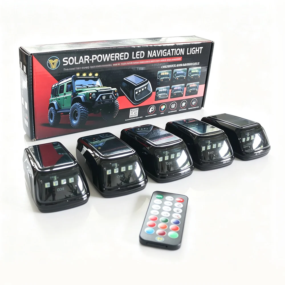 5PCS Multi-Mode Solar Cab Lights for Trucks RGB LED Marker Lights with Vibration Sensor No Drill Installation App Remote Control