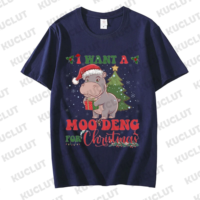 Mode T-Shirt Moo Deng Baby Nilpferd Weihnachten Grafik Frauen T-Shirt Kurzarm weibliche Sommer Mode lässig lose T-Shirt