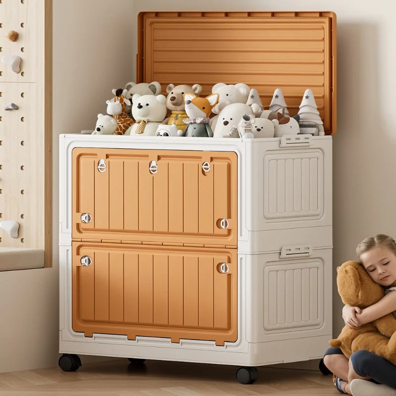 Large Capacity Foldable Storage Bin, Transparent Mobile Organizer with Wheels, Space-Saving Design for Clothes & Toys