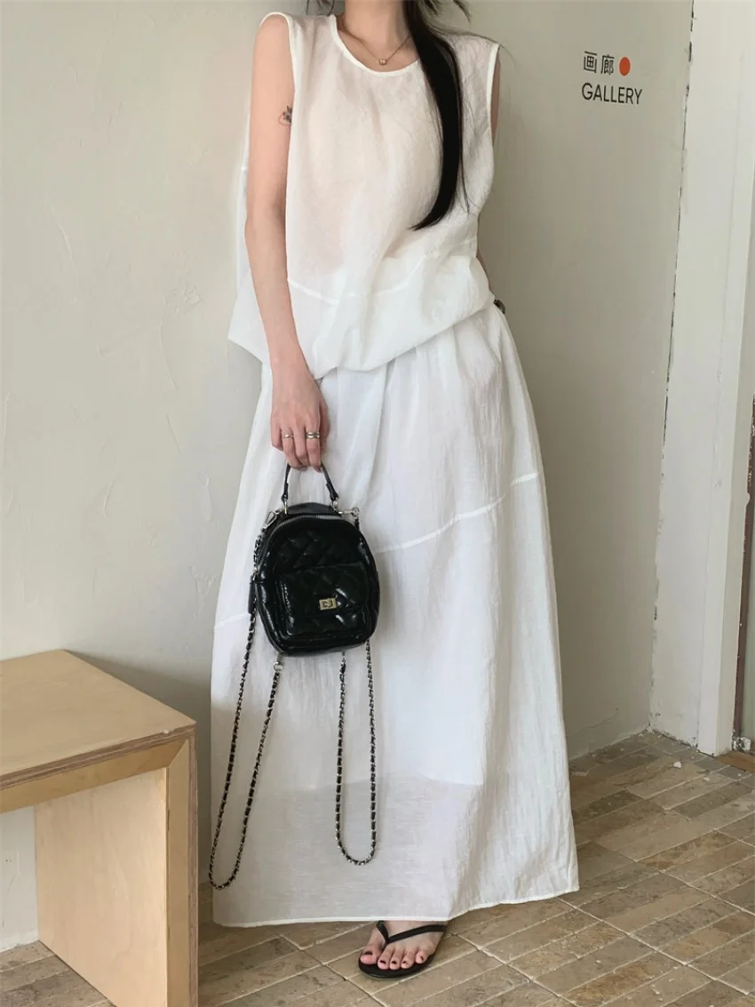 

Alien Kitty Casual Vacation Outfit Women Suits Summer Elegant OL Camping Loose 2026 Chic Minimalist Sweet Daily Maxi Skirts