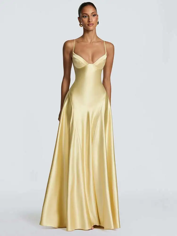 

A-shaped Long Dress with Strap on The Back Elegant Women's Clothing in Summer Sexy Party Dinner Dress with Thin Shoulder Straps