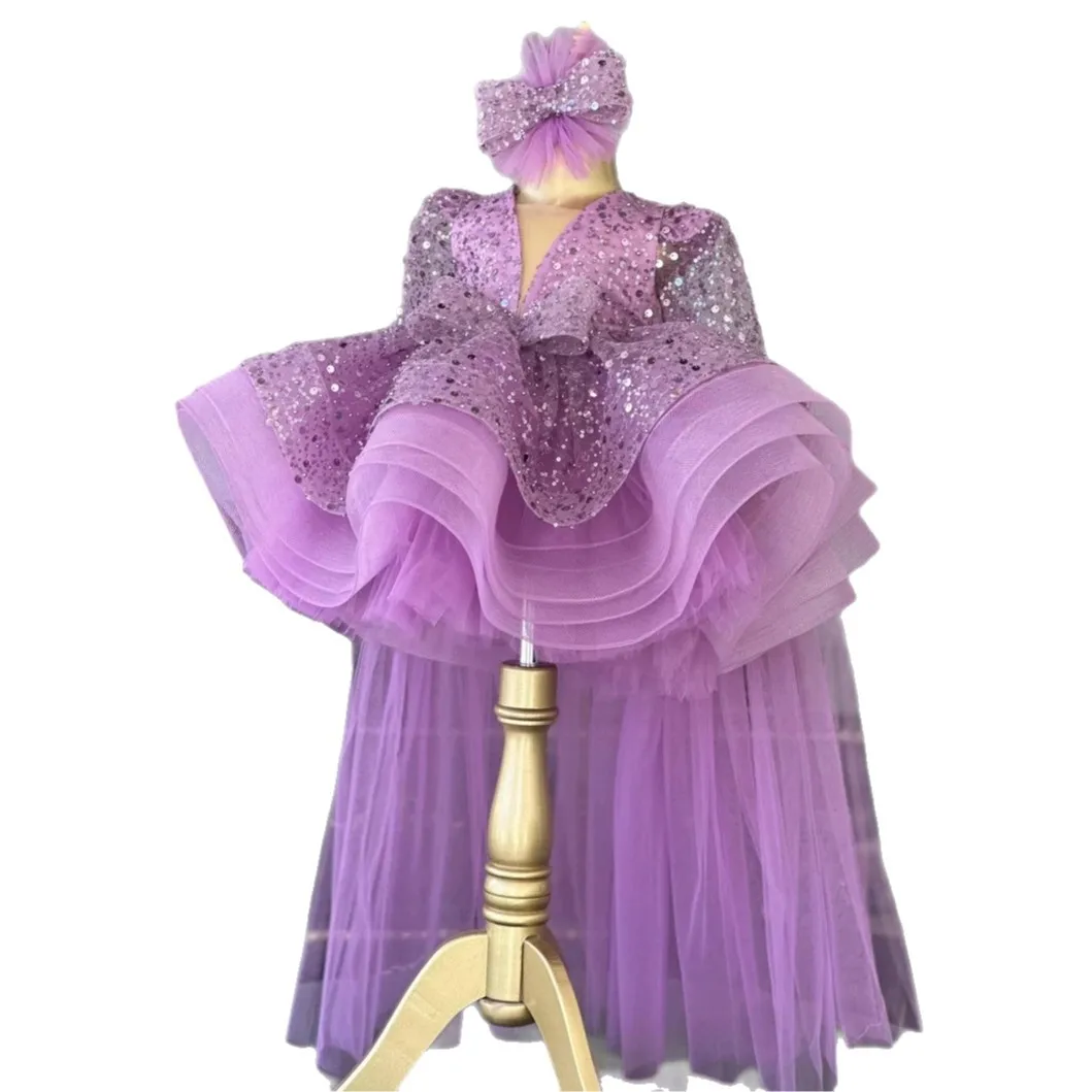 Flower Girls Dress Kids' Purple Sequin Sparkly Organza Bow Tutu Dress - Formal Princess Birthday Party Prom Ball Gown view 5