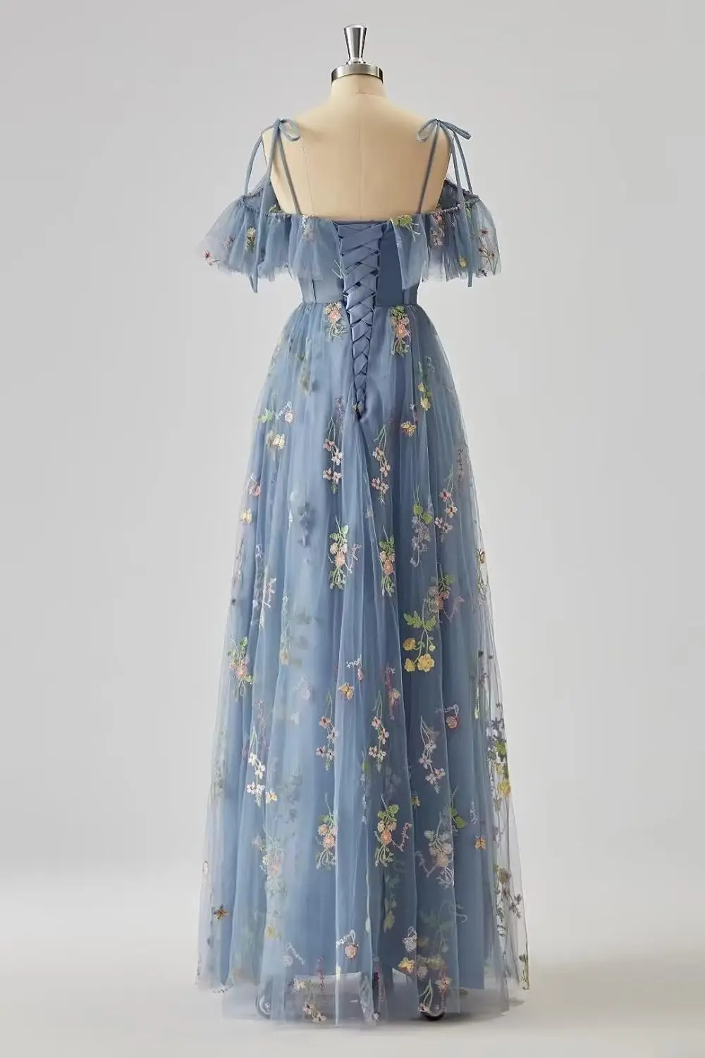 Tulle Prom Dresses Flower Embroidery Ruffle V Neck Women's Formal Evening Party Gowns 2024 Evening Gown