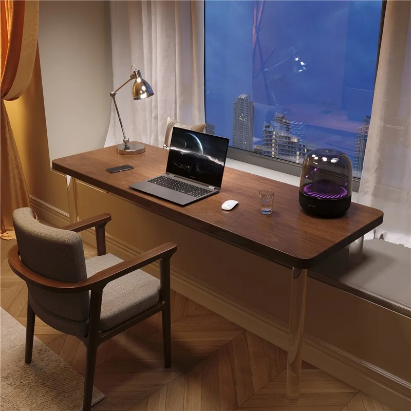 Acrylic bay window small table, desk solid wood computer table window sill study table high and low foot suspension workbench