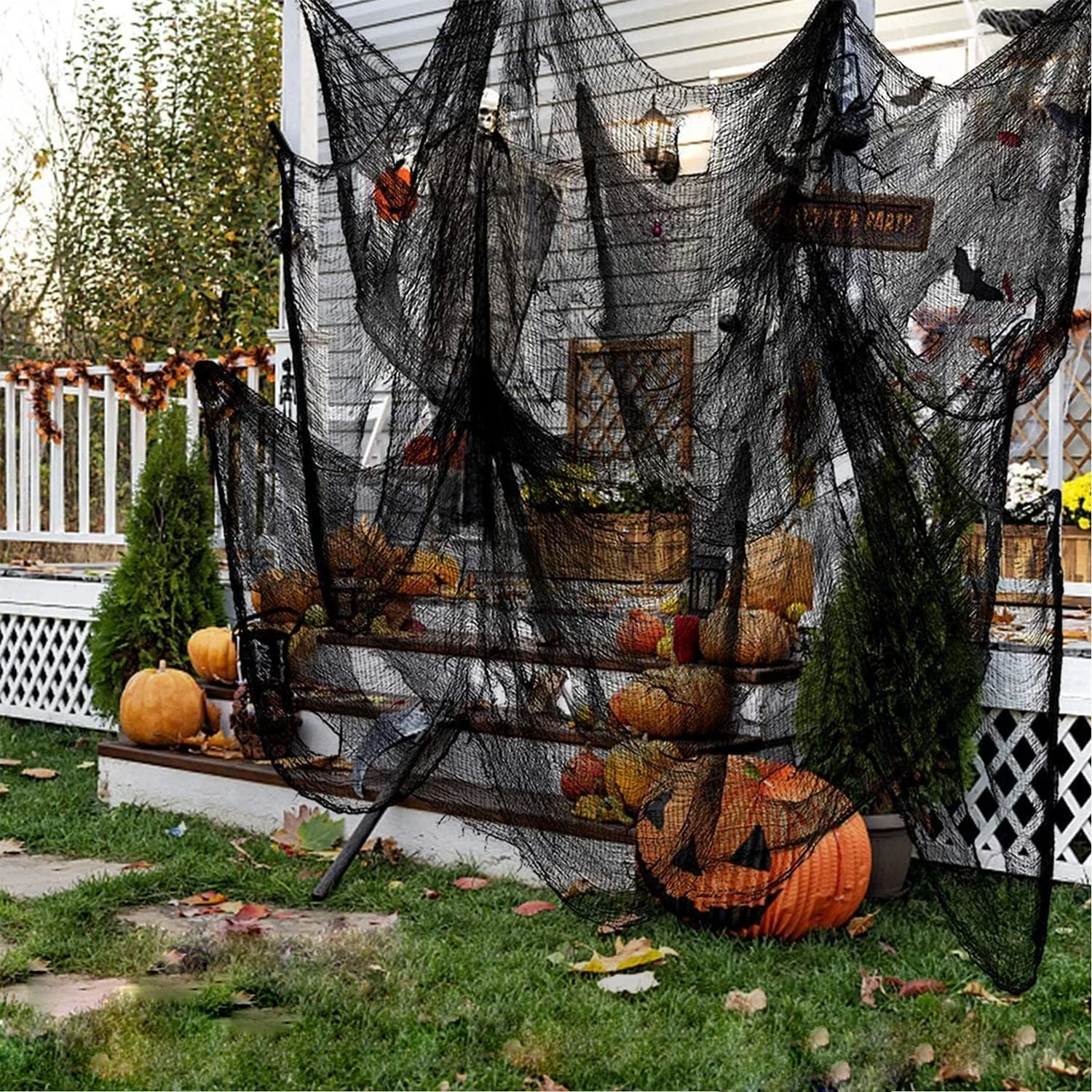 76x183cm Halloween Decorations Black Creepy Gauze Cloth Window Table Door Net Spooky Fancy Dress Party Haunted House Wall Decor