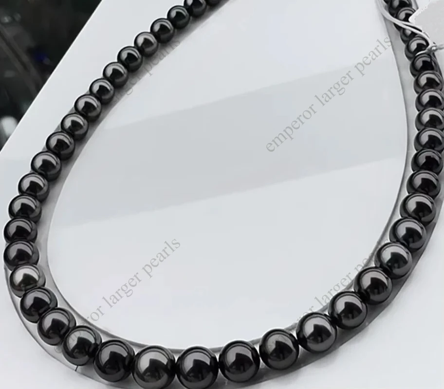 

17"10-11mm Tahitian Black Peacock Round Pearl Necklace Sterling Silver 925