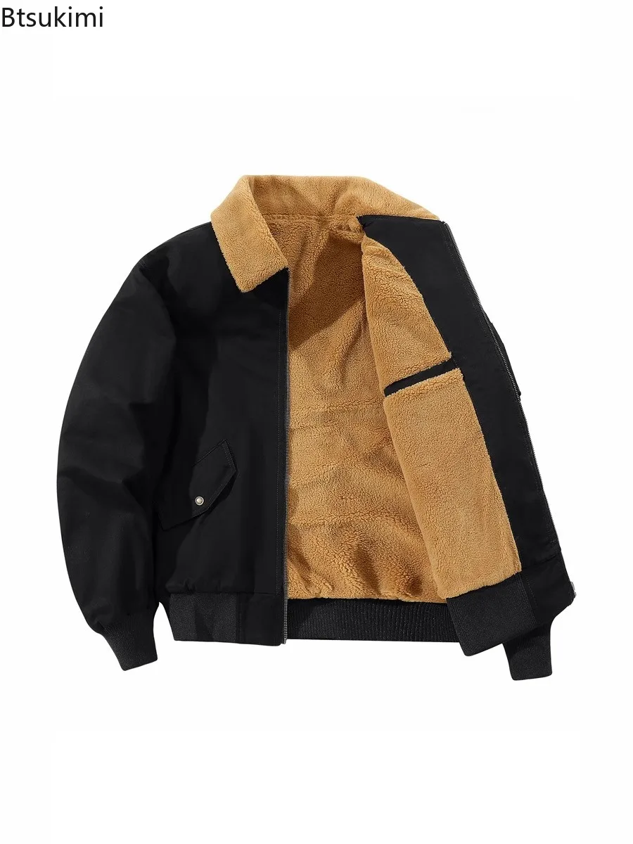 2025 Winter Outdoor Parka Jackets Men's Casual Solid Zipper Jacket Loose Fit Male Fleece Coats Vintage Pilot Tactical Thick Coat