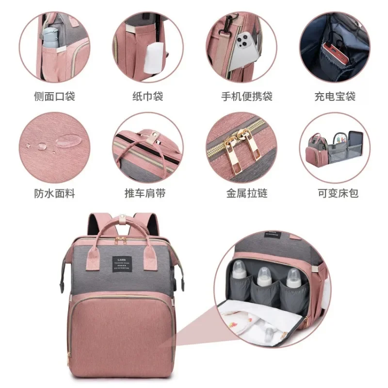 Mommy Baby Diaper Bags Backpack For Stroller Waterproof Large Capacity Changing Pad Mosquito Net Travel Foldable Baby Nappy Bags