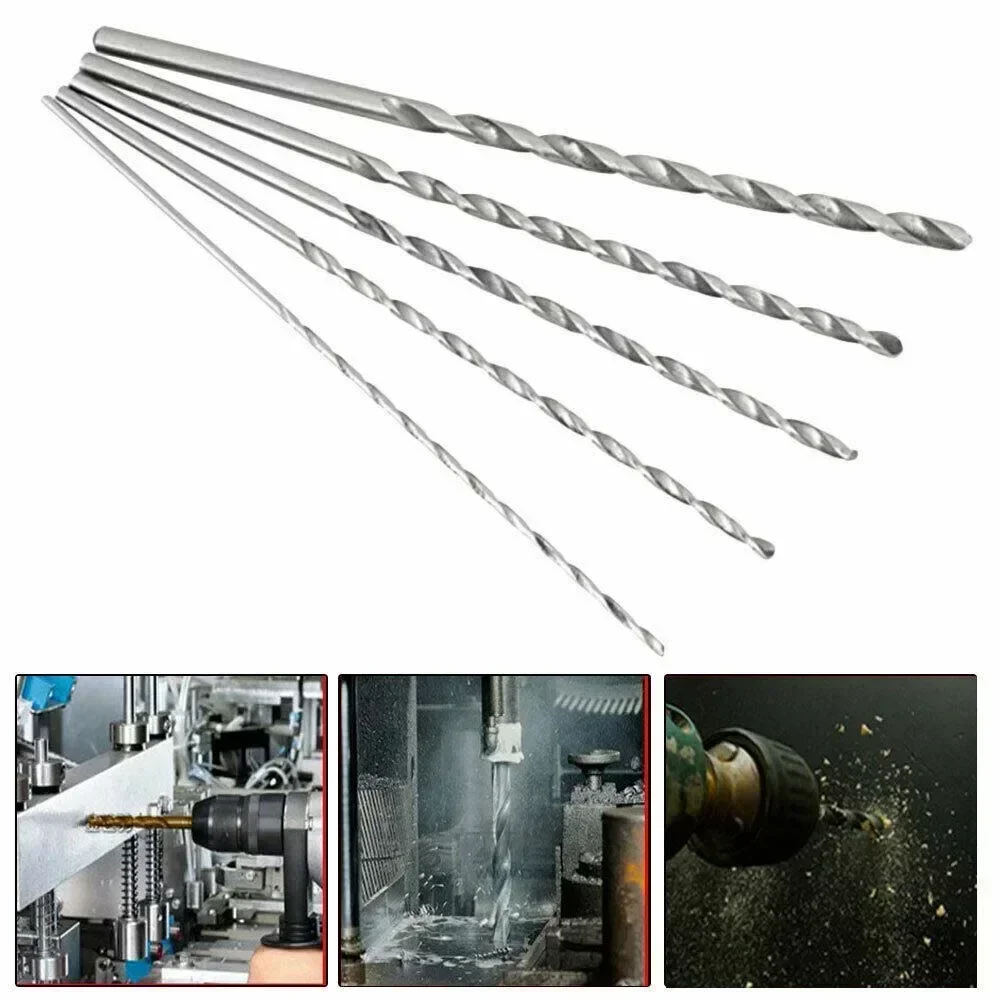 5pcs 2/3/3.5/4/5mm HSS 200mm Extra Long HSS Drill Bits Set Tool Metal Drilling Spring Steel White Steel Ordinary Steel Drill Bit