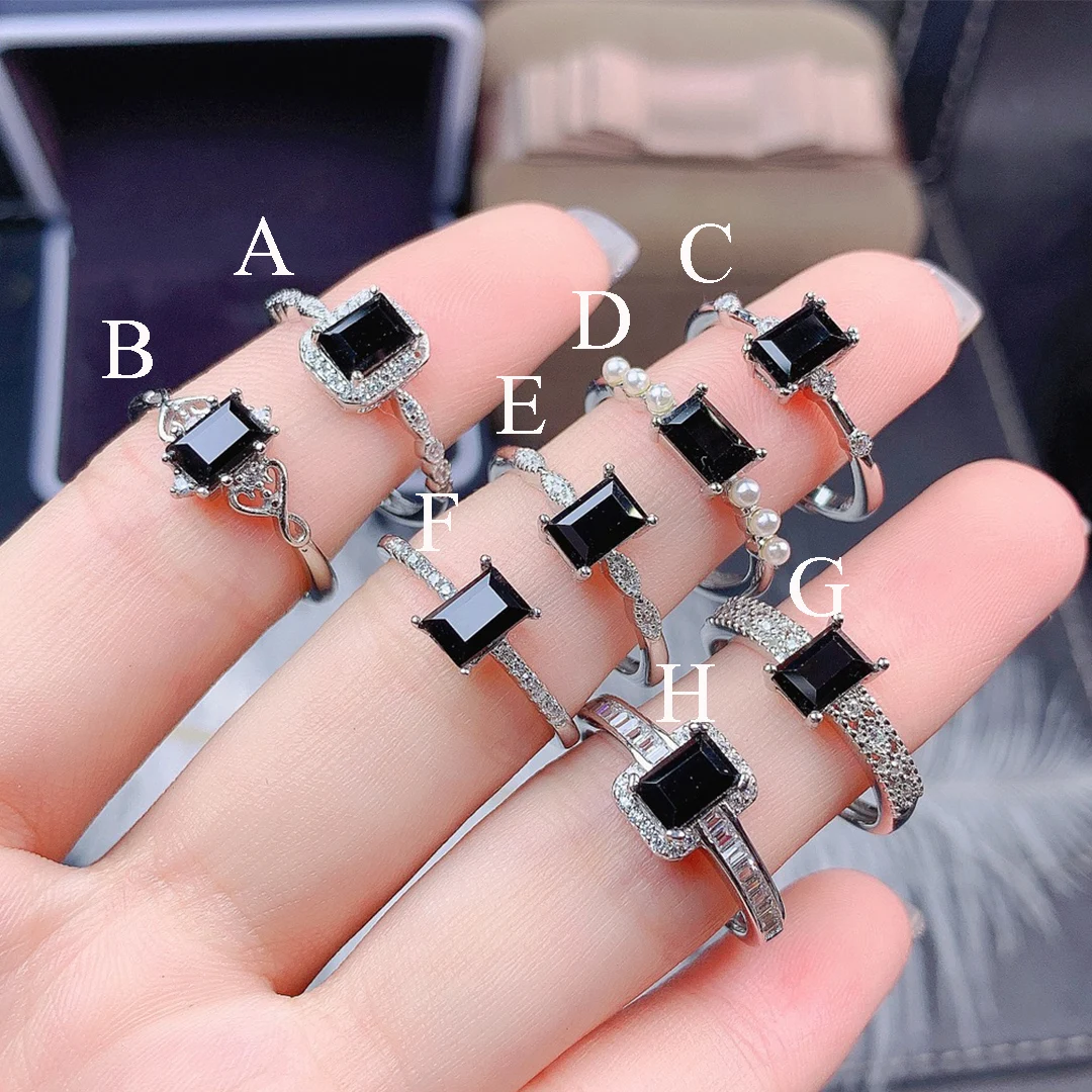

Emerald Cut Black Gemstone Ring Natural Black Spinel Ring 925 Sterling Silver Anniversary Ring For Ladies Gift