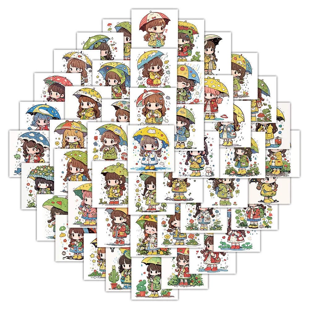 

10/54PCS It's Raining Graffiti Stickers Little Girl Cartoon Sticker Umbrella Cartoon Decoration Fridge Luggage Laptop Guitar Toy