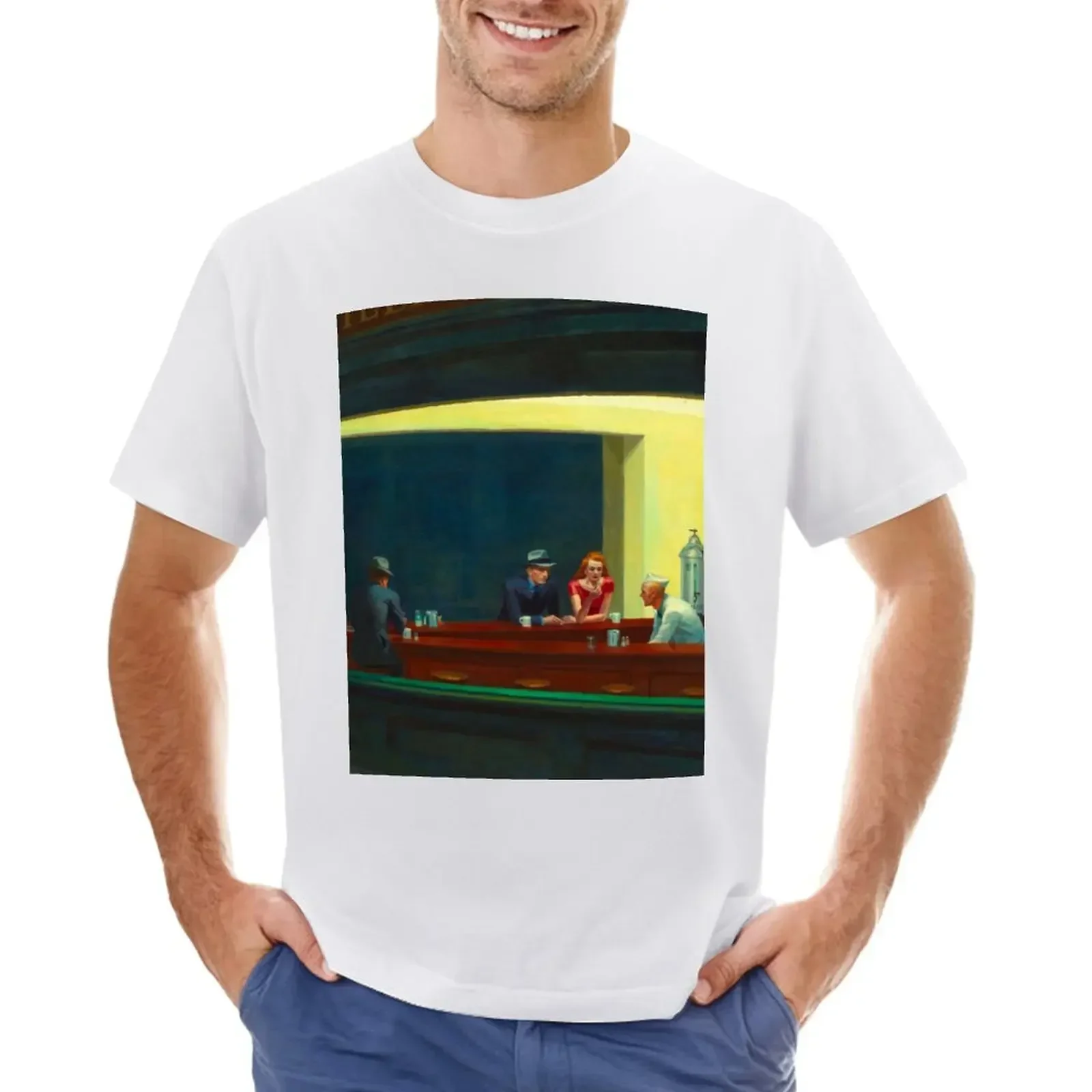 Edward Hopper Nighthawks (1942). Vintage Exhibition Poster T-shirt Short sleeve tee heavy weight t shirts for men