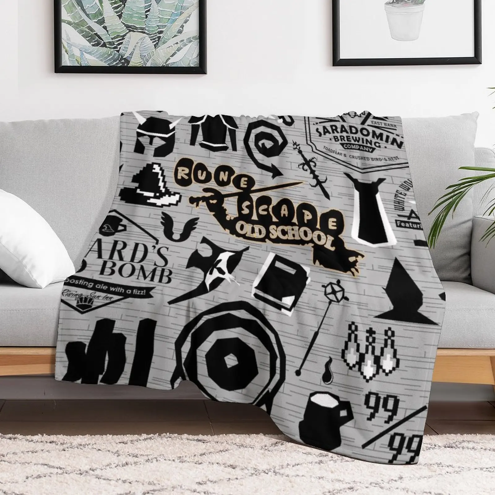 Old School Iconic Silhouette Images Desk Mat OSRS Throw Blanket Giant Sofa Luxury Brand Hairys valentine gift ideas Blankets