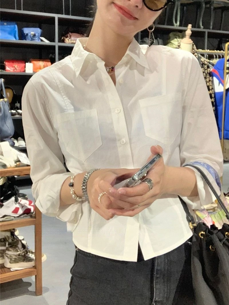 

Белые укороченные рубашки женские тонкие чистые офисные женские рубашки весна-лето повседневные в консервативном стиле Ulzzang модные нежные милые Camisa Feminino