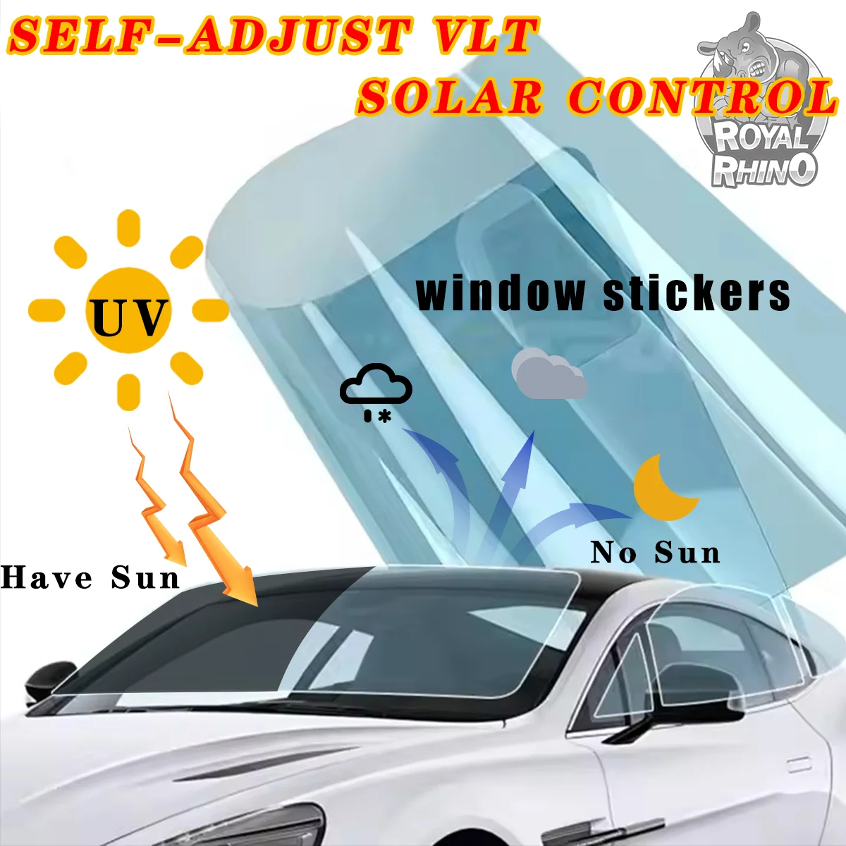 

152/100/76/50CM Front Rear windshields Car Window Solar Tint Photochromic Film Light 78-15%/Dark 38-7% Heat Rejection Block UV