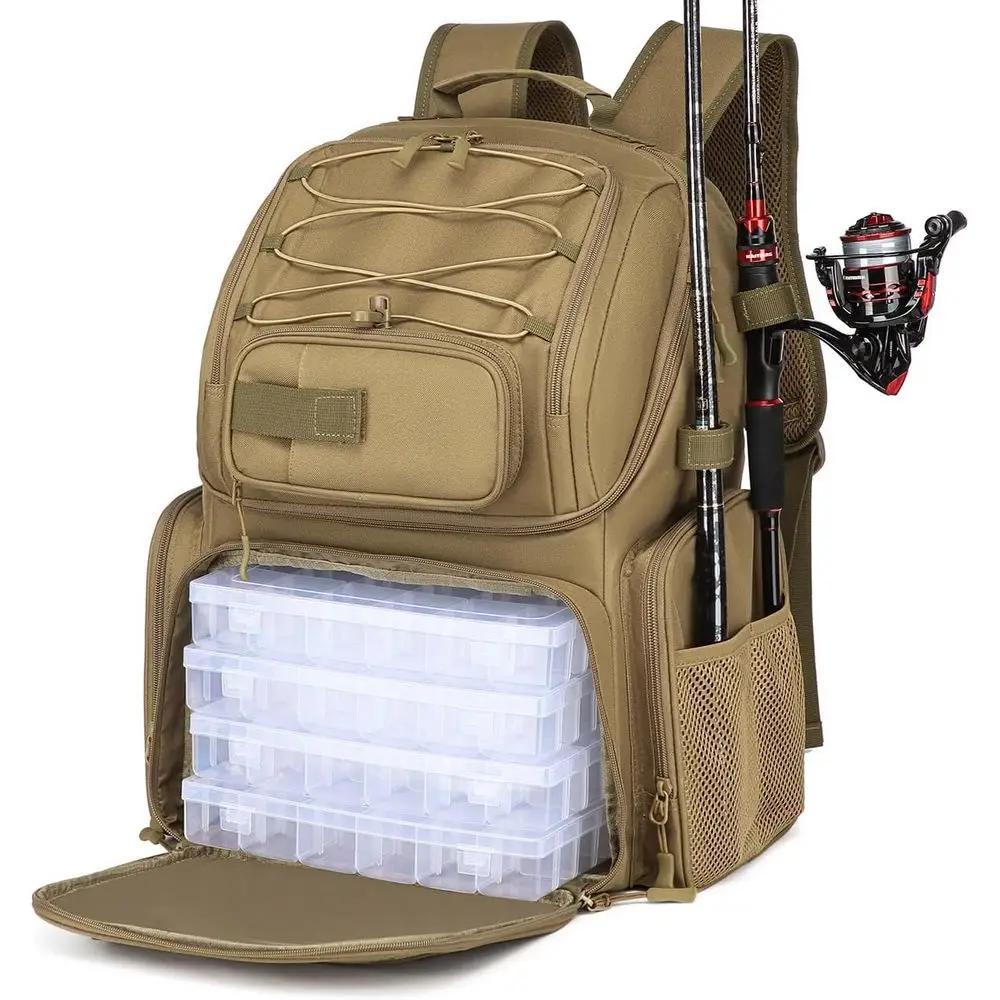 

50L Fishing Backpack with Tackle Boxes, Cooler, and Rod Holders - Waterproof for Men